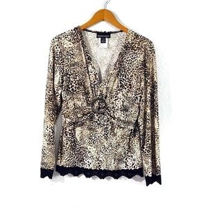 Vintage Frank Lyman Design Long Sleeve  Leopard Print Lace Hem